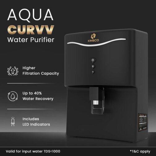 Kinsco Aqua Curvv ISI Mark Copper Zinc Alkaline Mineral RO 8 L RO + UF + UV + Copper + Alkaline + Mineralizer Water Purifier  (Black) - Image 5