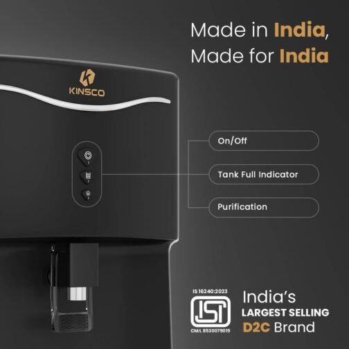 Kinsco Aqua Curvv ISI Mark Copper Zinc Alkaline Mineral RO 8 L RO + UF + UV + Copper + Alkaline + Mineralizer Water Purifier  (Black) - Image 4