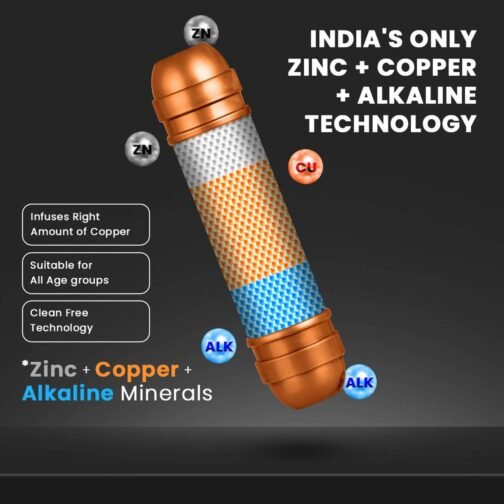 Kinsco Aqua Curvv ISI Mark Copper Zinc Alkaline Mineral RO 8 L RO + UF + UV + Copper + Alkaline + Mineralizer Water Purifier  (Black) - Image 3