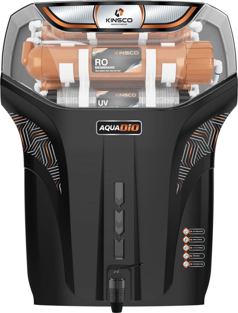 Kinsco Aqua Dio ISI Mark Ro 15 L RO + UV + CU Guard + Alkaline Enhancer + Mineral Water Purifier (Black) - Image 2