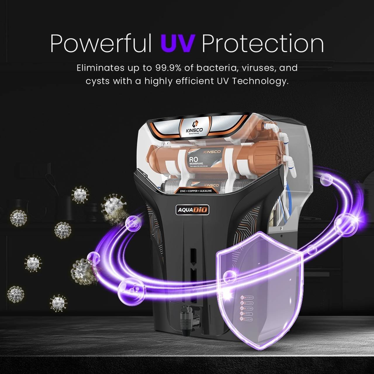 Kinsco Aqua Dio ISI Mark Ro 15 L RO + UV + CU Guard + Alkaline Enhancer + Mineral Water Purifier (Black) - Image 8