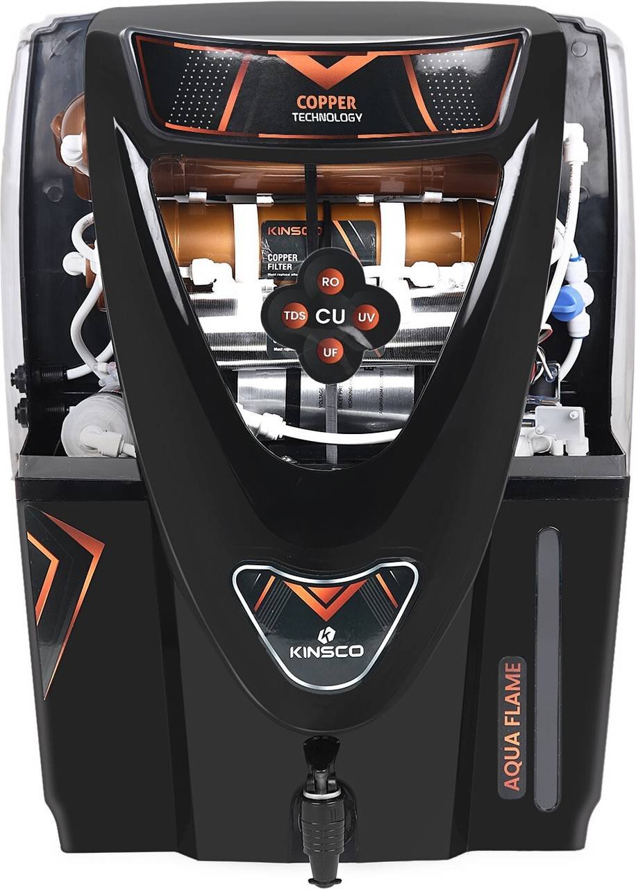 Kinsco Aqua Flame 15 L RO + UV + UF + Copper + TDS Control Water Purifier with Prefilter  (Black)
