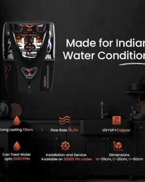 Kinsco Aqua Flame 15 L RO + UV + UF + Copper + TDS Control Water Purifier with Prefilter  (Black)