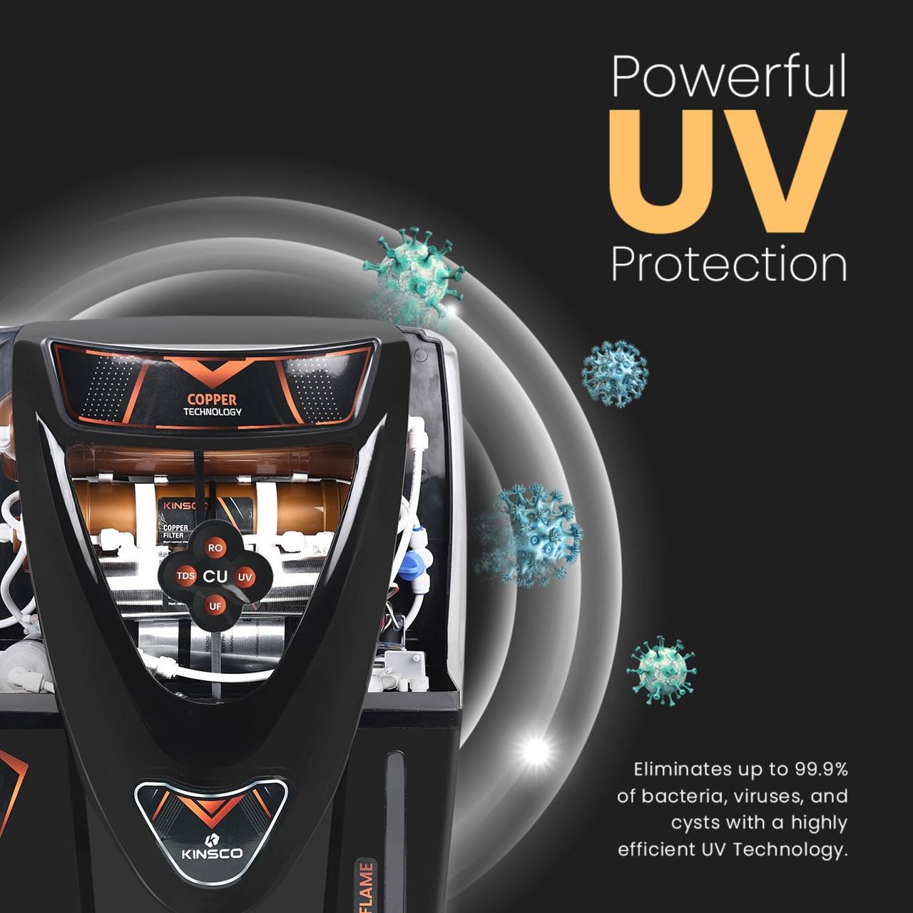 Kinsco Aqua Flame 15 L RO + UV + UF + Copper + TDS Control Water Purifier with Prefilter  (Black) - Image 4