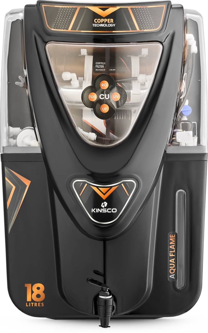 Kinsco Aqua Flame 18 Litre Copper RO 18 L RO + UV + UF + TDS + Copper Water Purifier (Black)