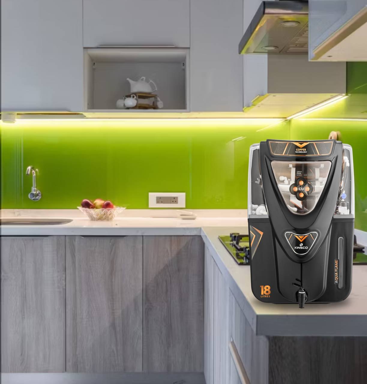 Kinsco Aqua Flame 18 Litre Copper RO 18 L RO + UV + UF + TDS + Copper Water Purifier (Black) - Image 5