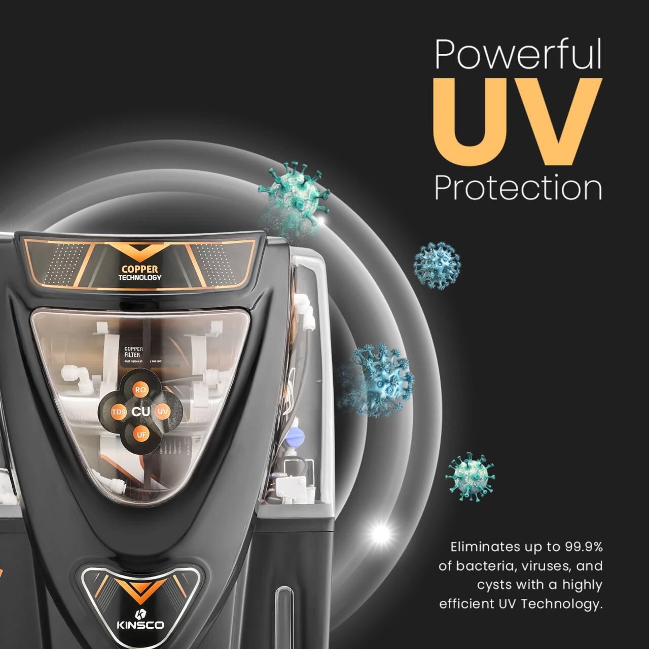 Kinsco Aqua Flame 18 Litre Copper RO 18 L RO + UV + UF + TDS + Copper Water Purifier (Black) - Image 3