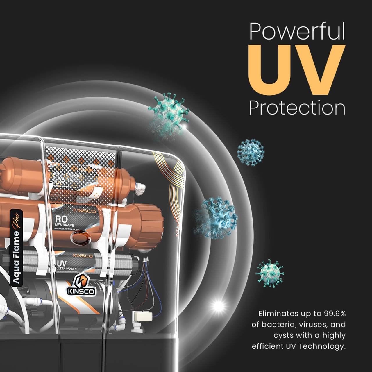 Kinsco Aqua Flame Pro ISI Mark with Zinc Copper and Alkaline Tds Adjuster 15 L RO + UV + UF + Copper Guard + pH enhancer Water Purifier (Black) - Image 8