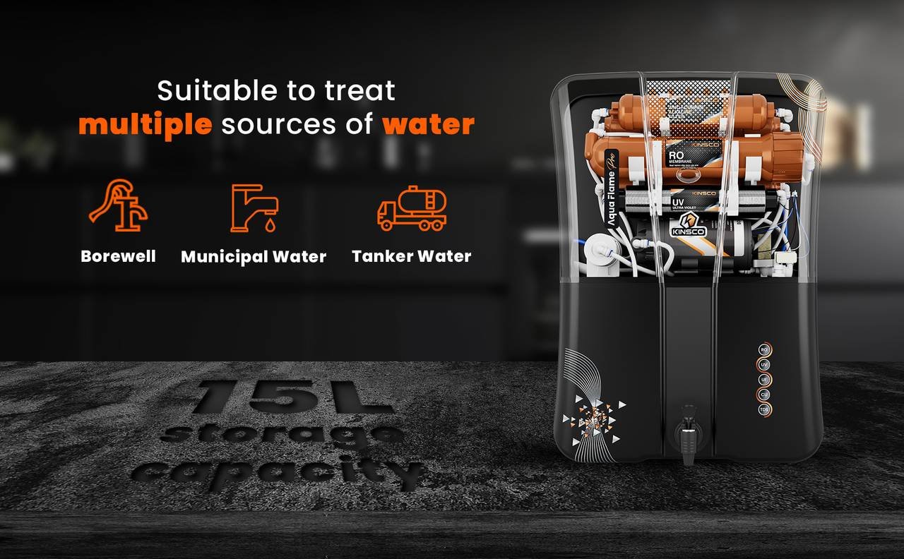 Kinsco Aqua Flame Pro ISI Mark with Zinc Copper and Alkaline Tds Adjuster 15 L RO + UV + UF + Copper Guard + pH enhancer Water Purifier (Black) - Image 4