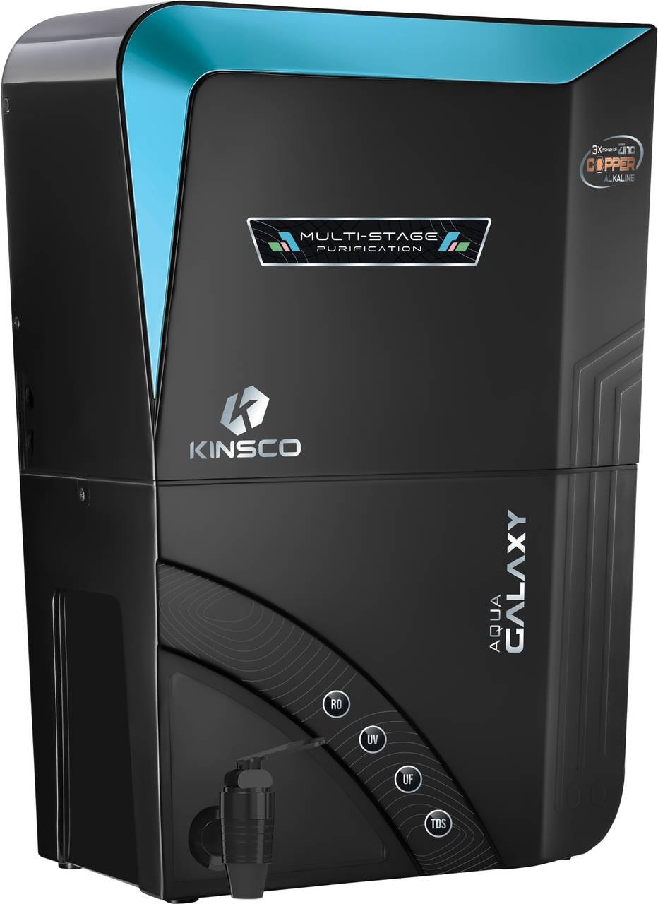 Kinsco Aqua Galaxy ISI Mark 16 L RO + UF + UV + Copper + Alkaline + Mineralizer Water Purifier  (Black Blue)