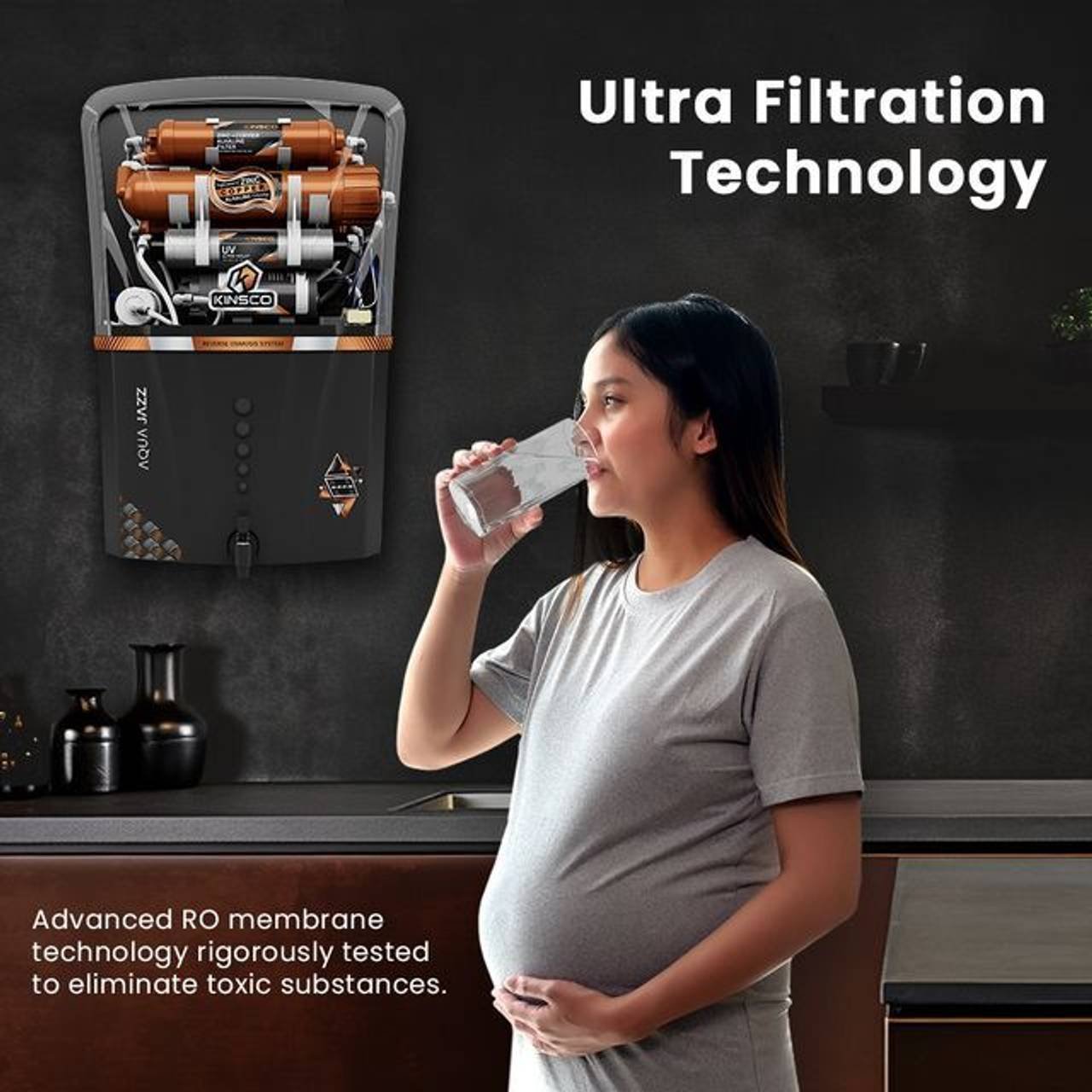 Kinsco Aqua Accent ISI Mark 15 L RO + UV + UF + Copper Guard + pH enhancer Water Purifier (Black) - Image 4