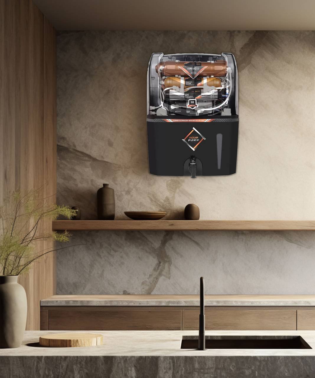 Kinsco Aqua Punch 15 L RO + UV + UF + Copper + TDS Control Water Purifier with Prefilter  (Black) - Image 4