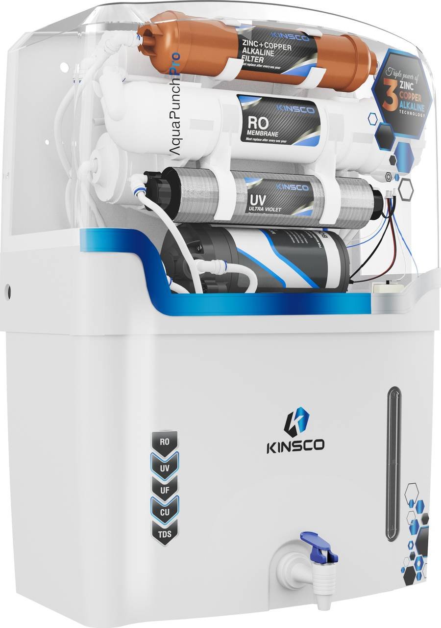 Kinsco Aqua Punch Pro ISI Mark 18 L RO + UF + UV + Copper + Alkaline + Mineralizer Water Purifier (White)