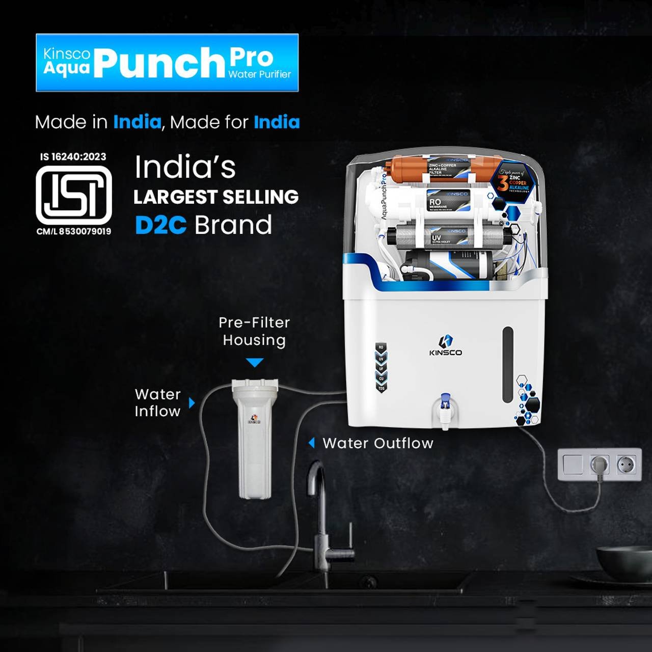 Kinsco Aqua Punch Pro ISI Mark 18 L RO + UF + UV + Copper + Alkaline + Mineralizer Water Purifier (White) - Image 9