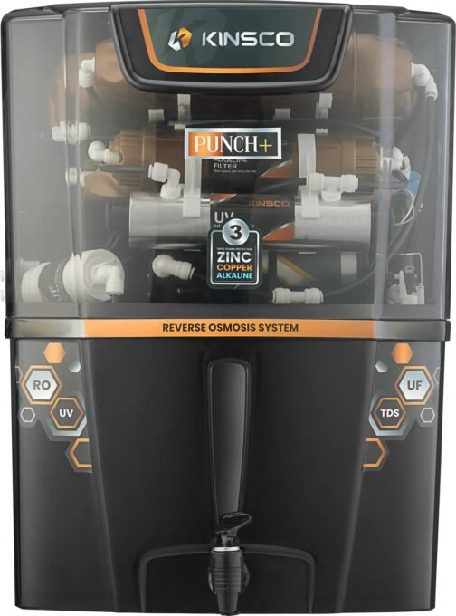 Kinsco Aqua Punch+ Zinc Copper and Alkaline 15 L RO + UV + UF + Copper Guard + pH enhancer Water Purifier with Prefilter  (Black)