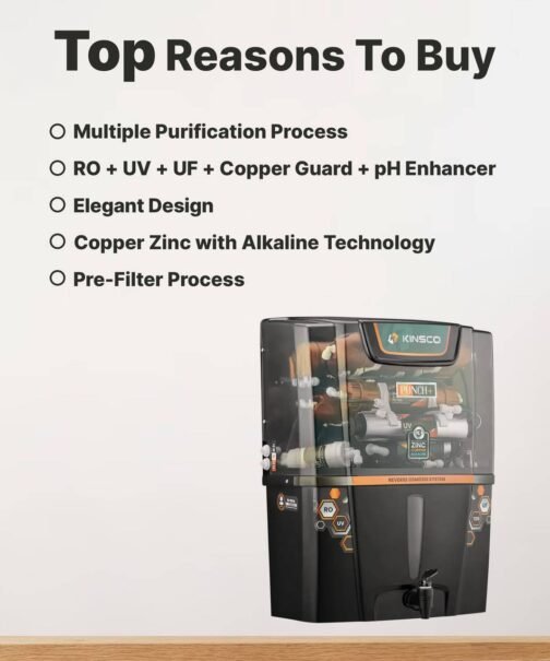 Kinsco Aqua Punch+ Zinc Copper and Alkaline 15 L RO + UV + UF + Copper Guard + pH enhancer Water Purifier with Prefilter  (Black) - Image 2