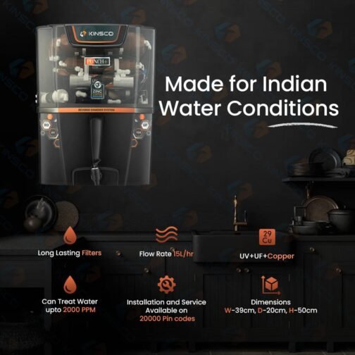Kinsco Aqua Punch+ Zinc Copper and Alkaline 15 L RO + UV + UF + Copper Guard + pH enhancer Water Purifier with Prefilter  (Black) - Image 3