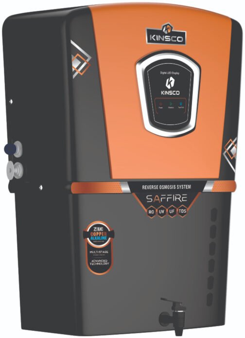 Kinsco Aqua Saffire LED Display With Zinc,Copper and Alkaline 15 L RO + UV + UF + Copper Guard + pH enhancer Water Purifier with Prefilter  (Black)